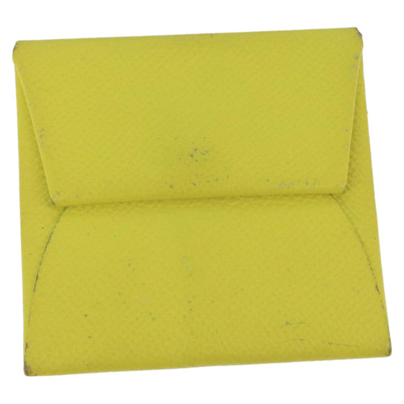HERMES Bastia Portemonnee Leer Geel Zilver Auth ar12907