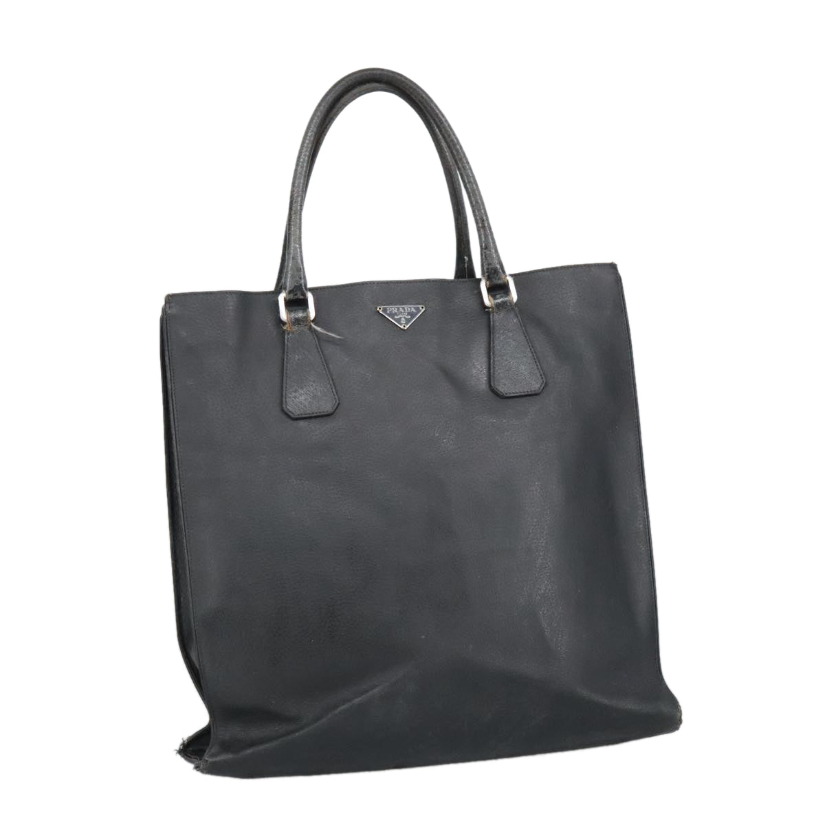 PRADA Tote Bag Leather Black Silver Auth ar12927