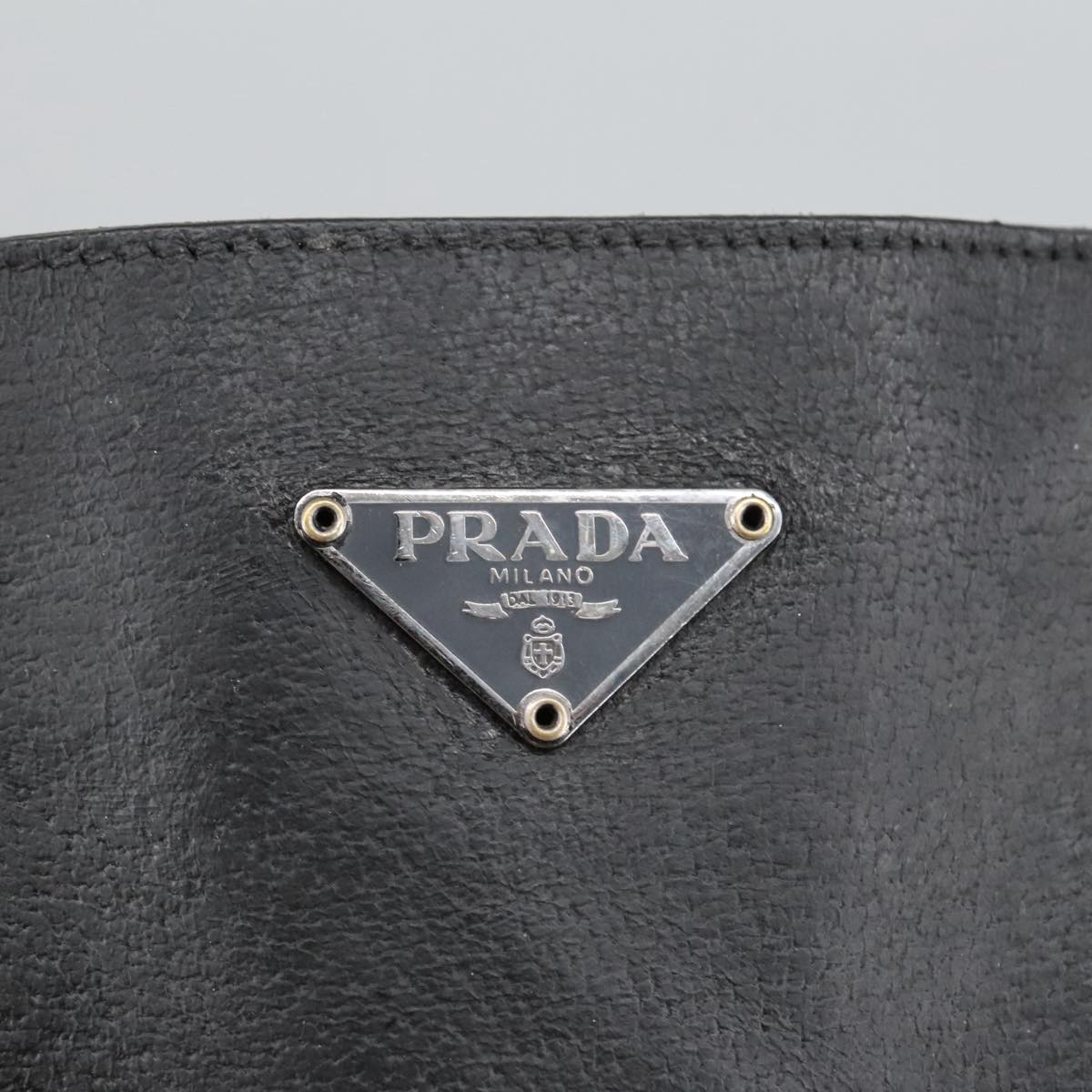 PRADA Tote Bag Leather Black Silver Auth ar12927