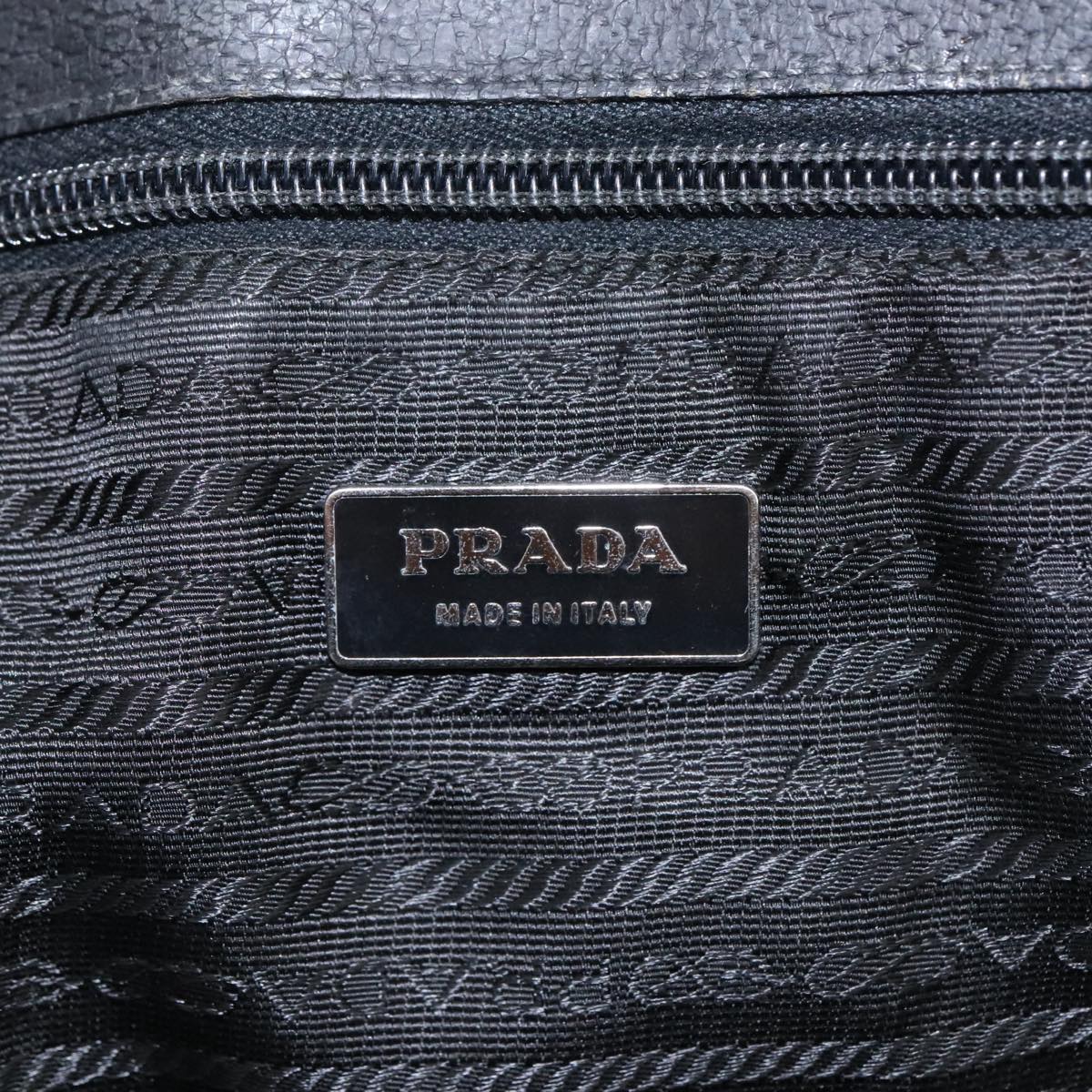 PRADA Tote Bag Leather Black Silver Auth ar12927