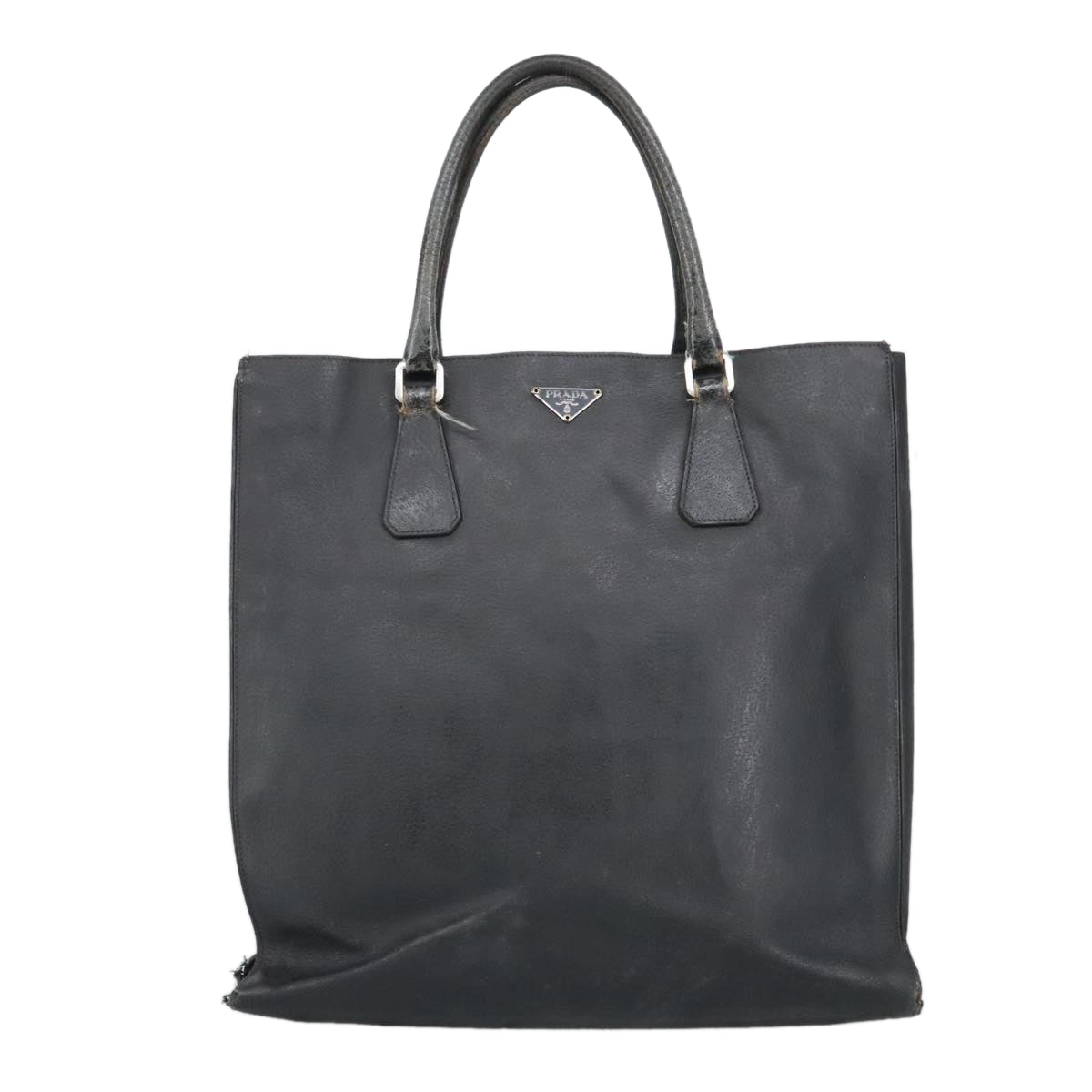 PRADA Tote Bag Leather Black Silver Auth ar12927 - 0