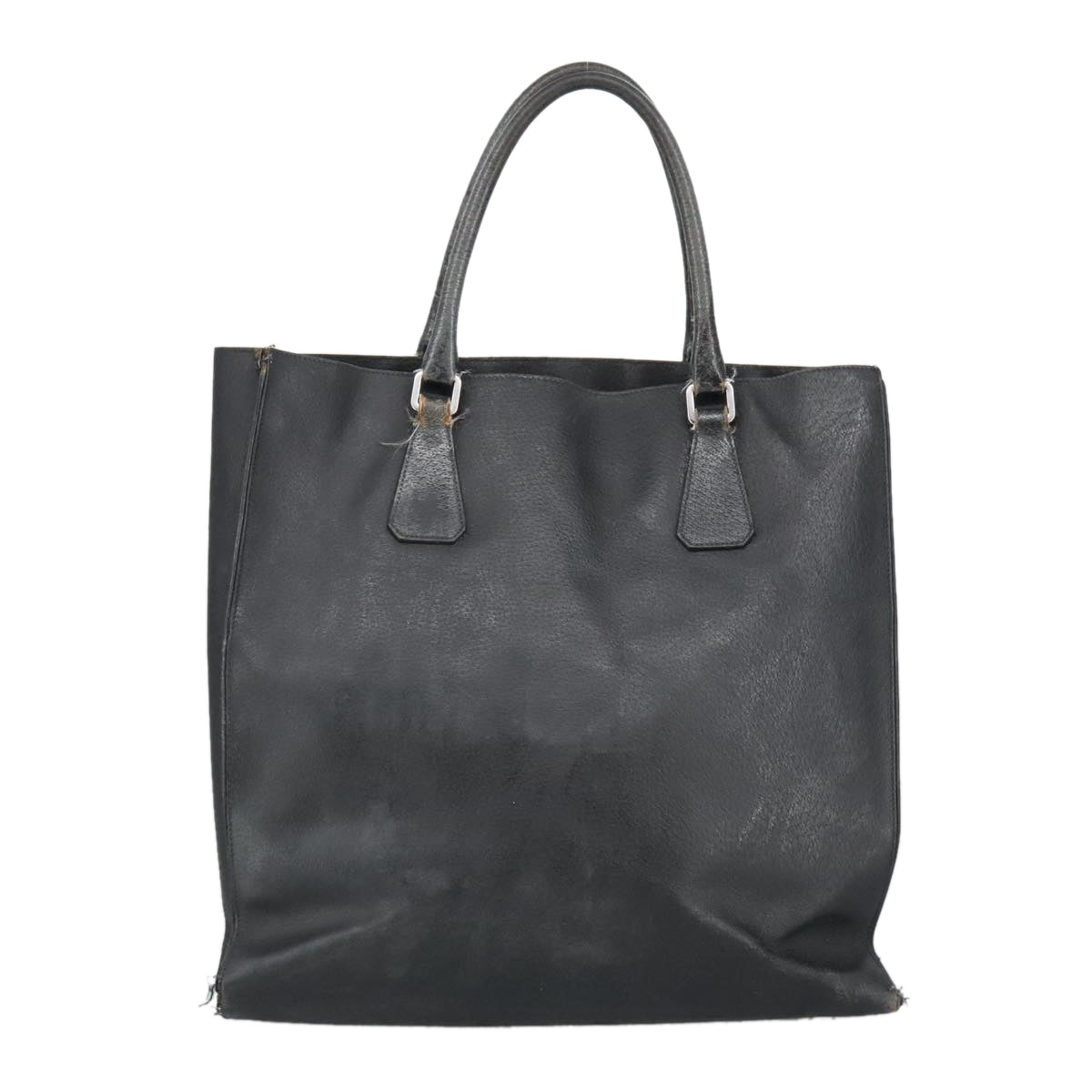 PRADA Tote Bag Leather Black Silver Auth ar12927