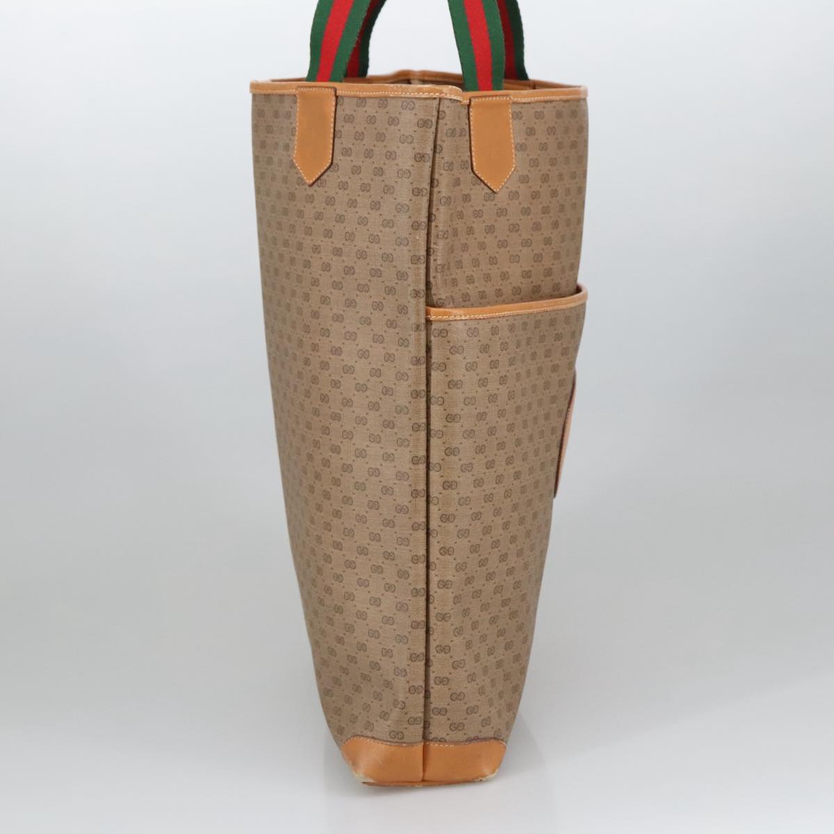 GUCCI Micro GG Supreme Web Sherry Line Tote Bag PVC Beige Red Green Auth ar12946