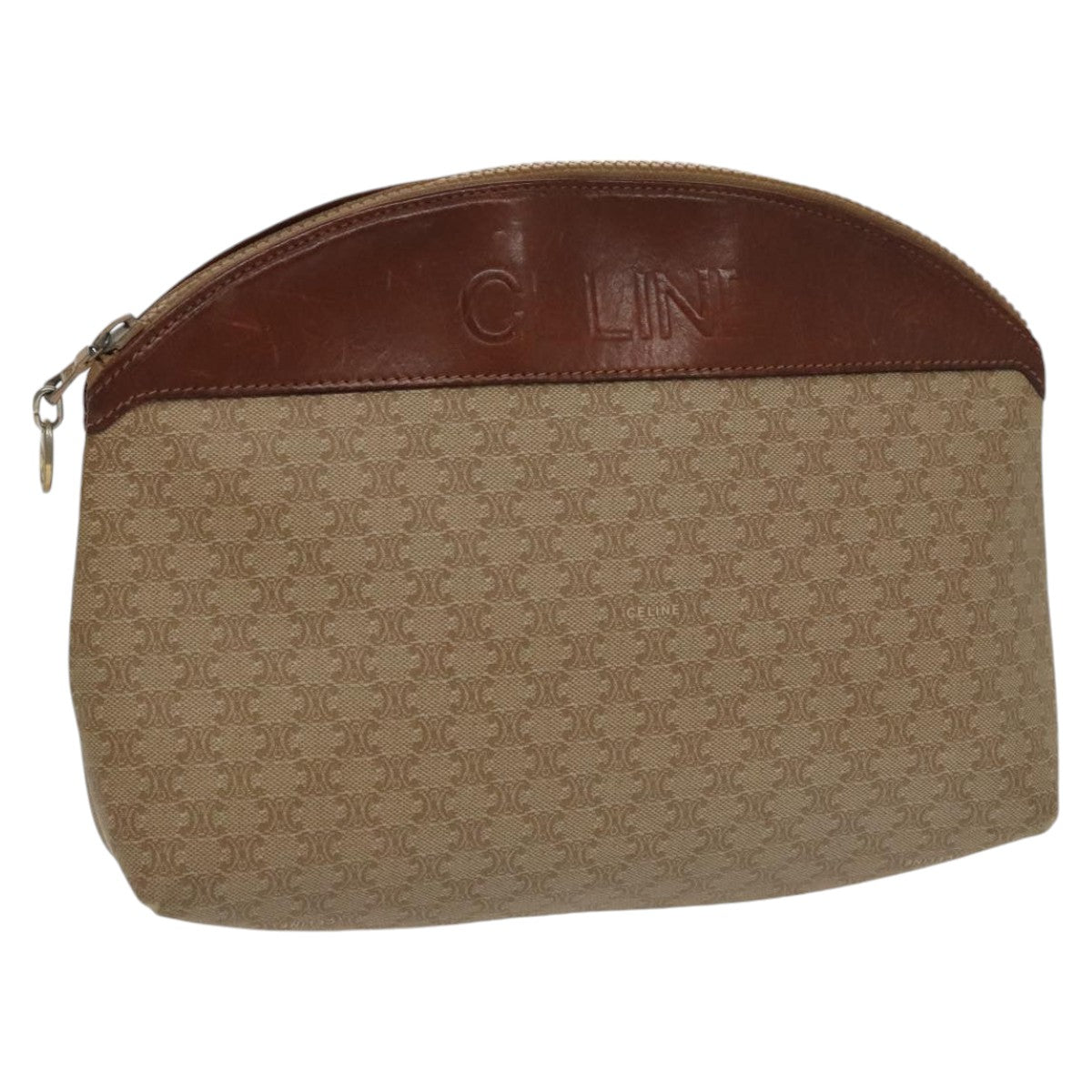 CELINE Macadam Canvas Pouch Beige Brown Auth ar12949