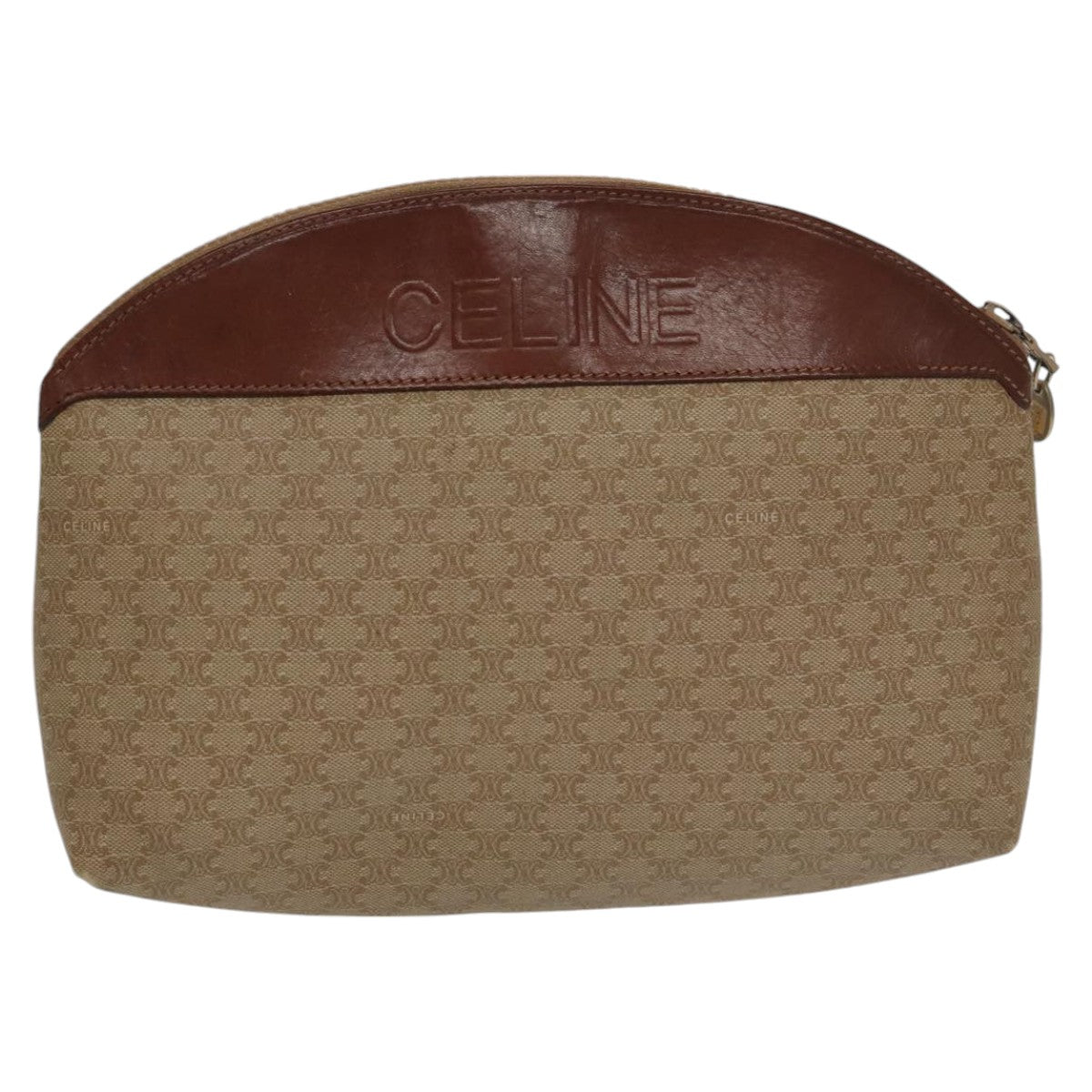 CELINE Macadam Canvas Pouch Beige Brown Auth ar12949