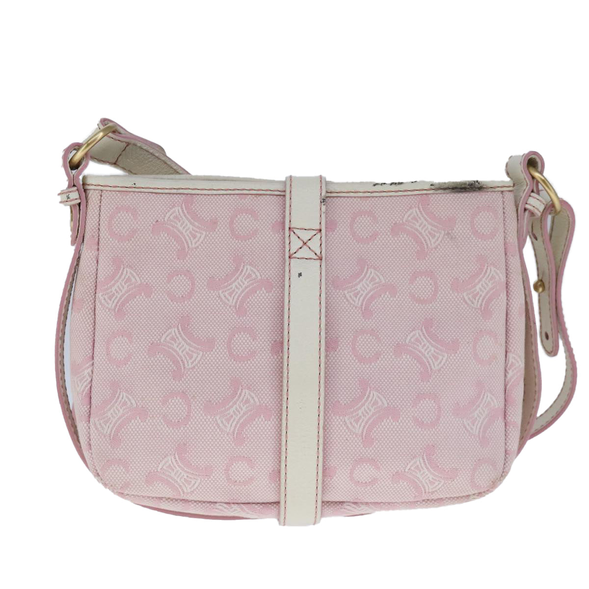 CELINE C Macadam Canvas Shoulder Bag Pink White Gold Auth ar12950