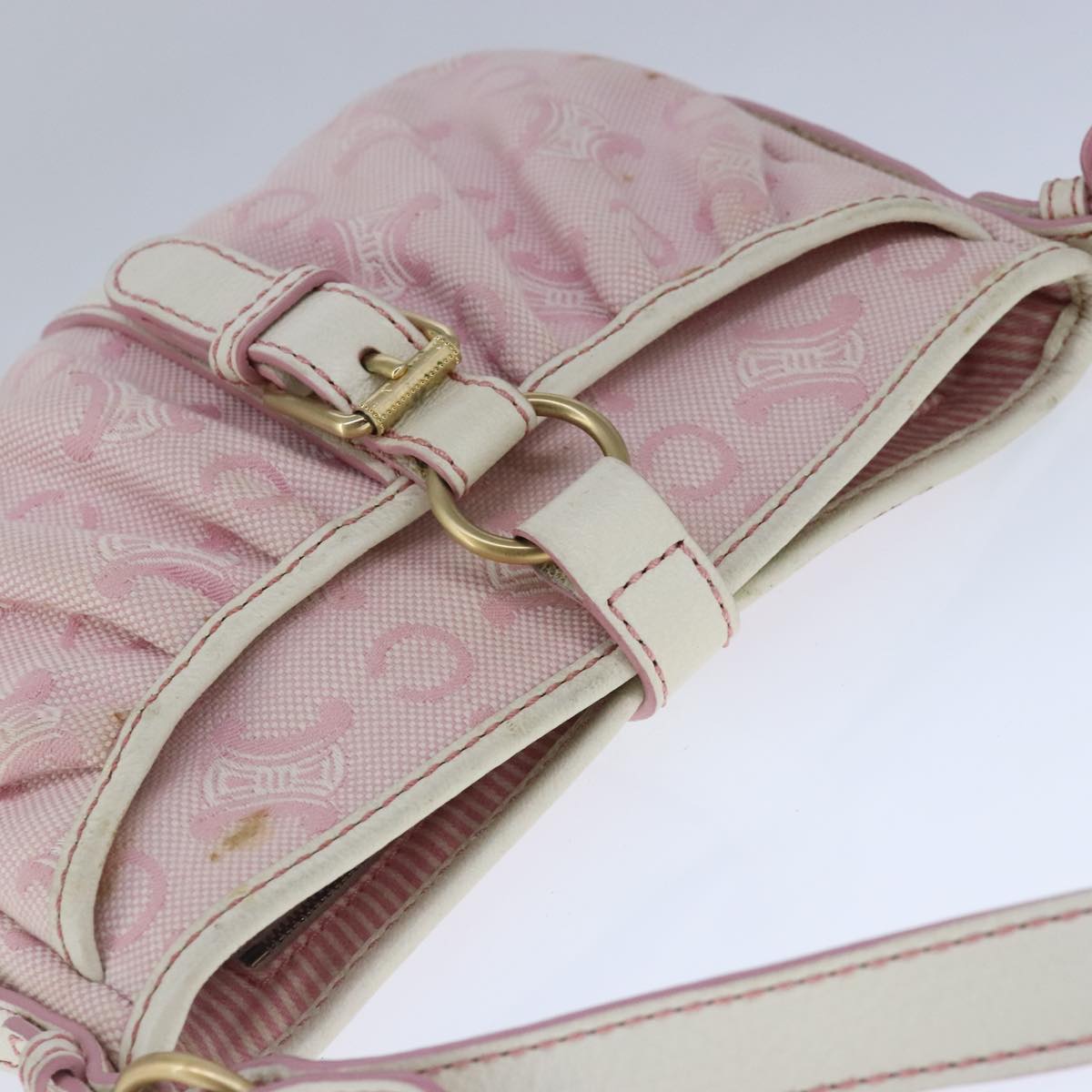 CELINE C Macadam Canvas Shoulder Bag Pink White Gold Auth ar12950