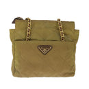 PRADA Chain Shoulder Bag Nylon Beige Gold Auth ar12953-13