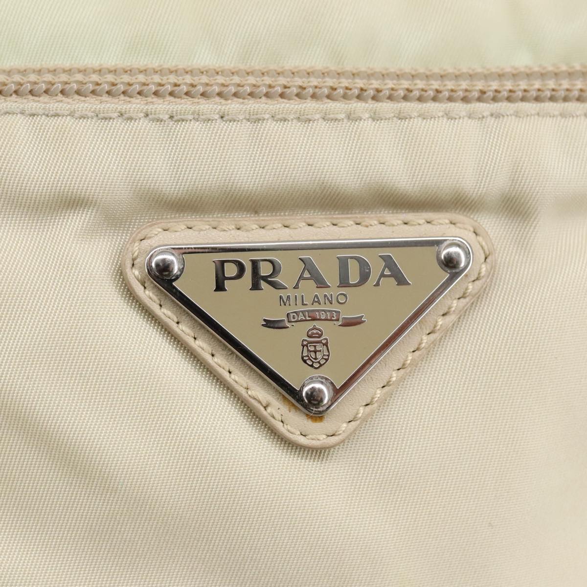 PRADA Shoulder Bag Nylon Beige Silver Auth ar12955