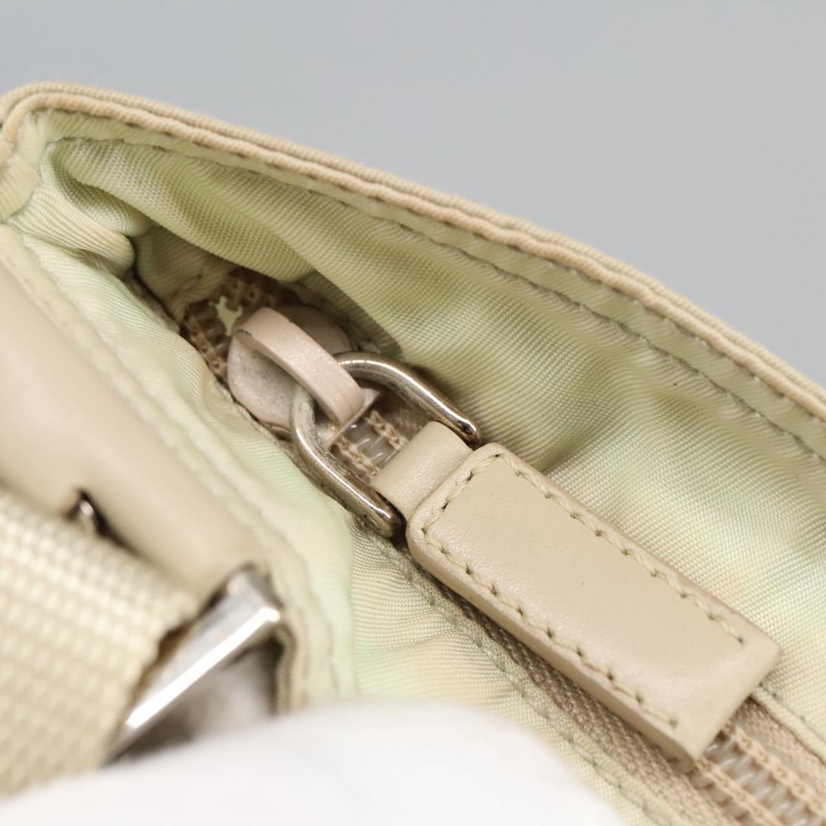 PRADA Shoulder Bag Nylon Beige Silver Auth ar12955