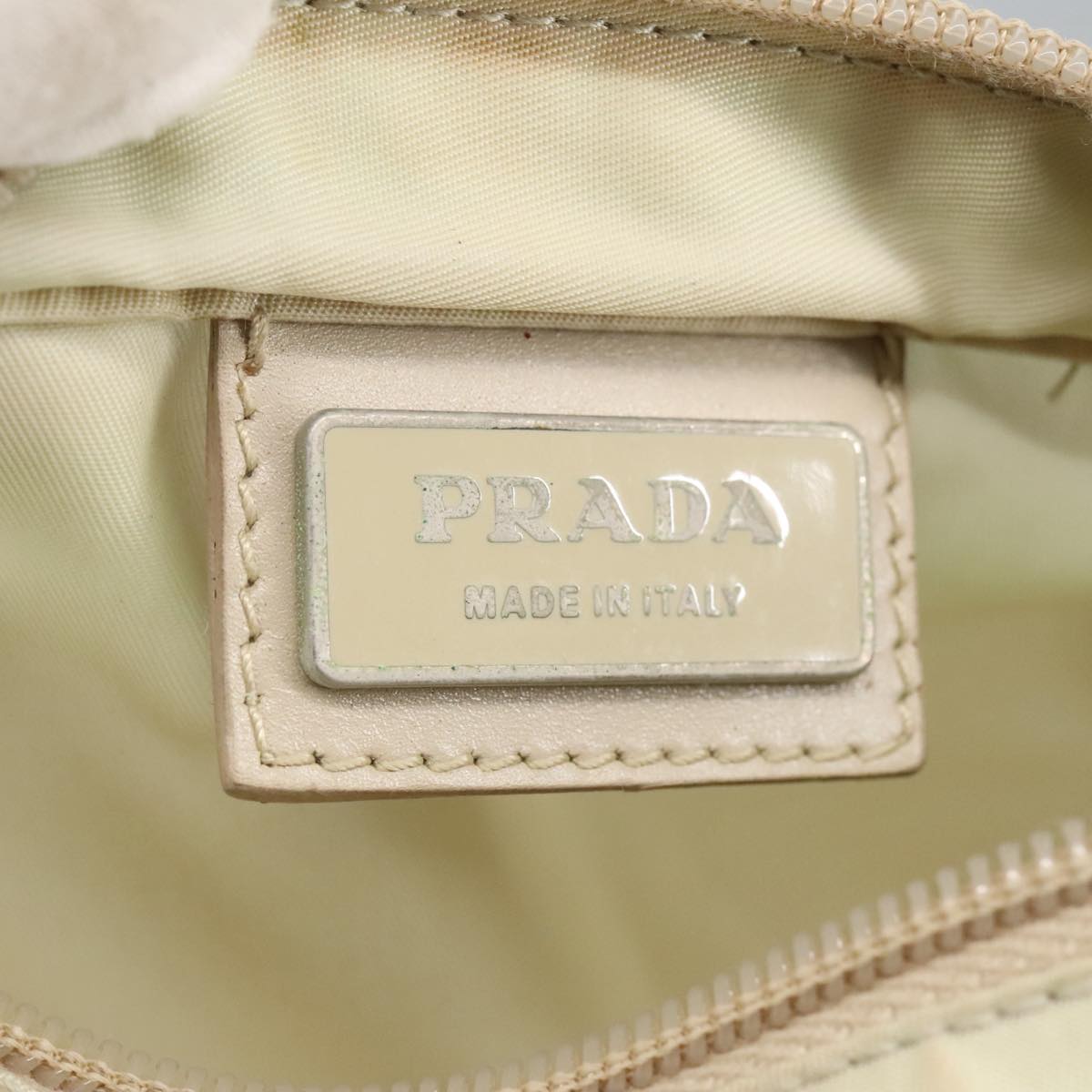 PRADA Shoulder Bag Nylon Beige Silver Auth ar12955