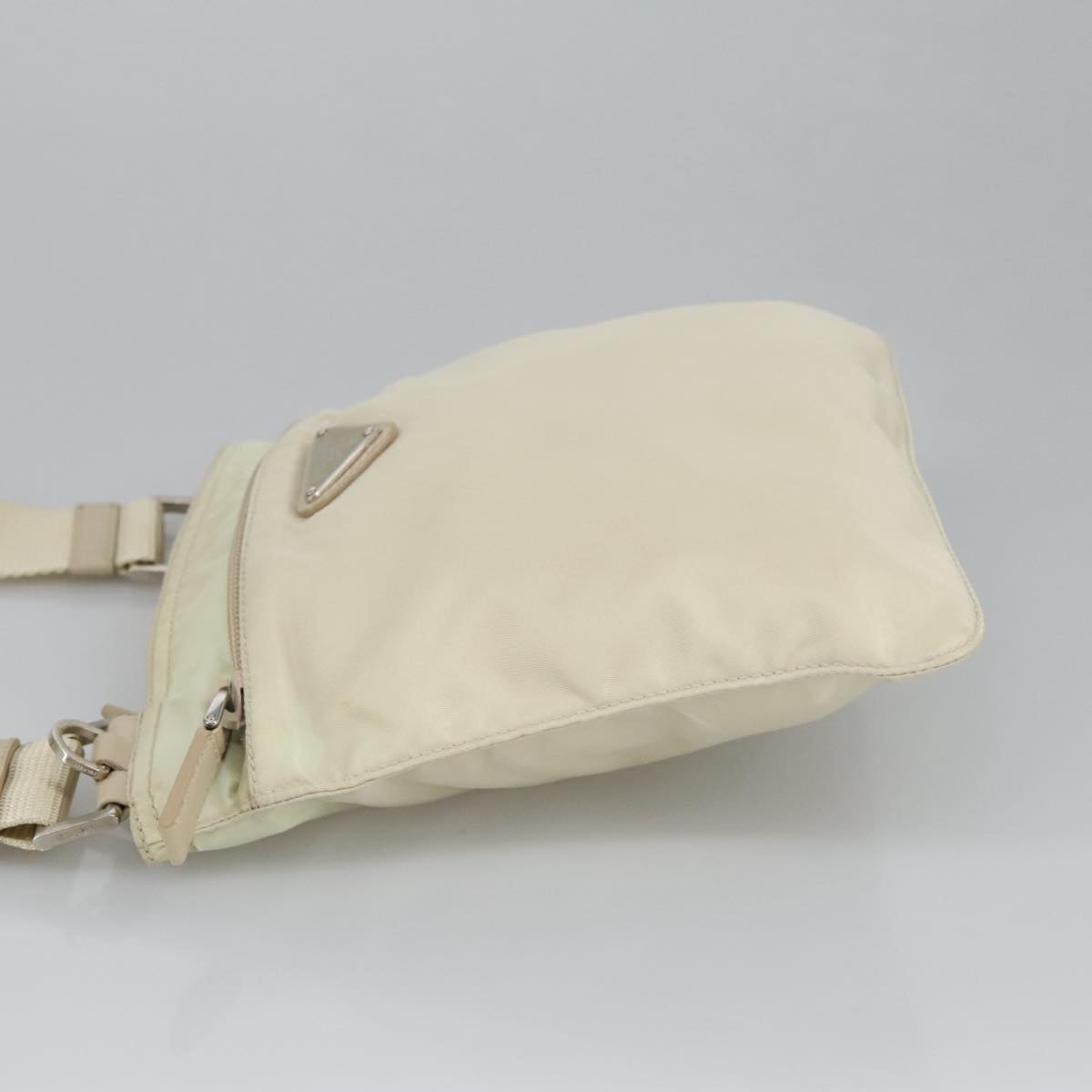 PRADA Shoulder Bag Nylon Beige Silver Auth ar12955