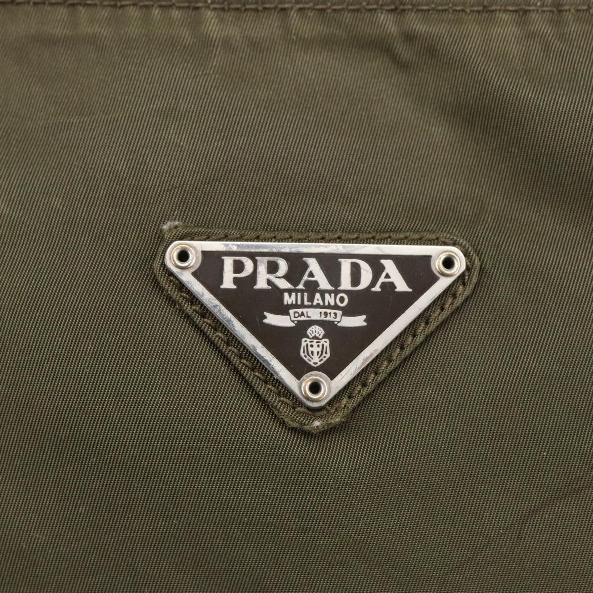 PRADA Shoulder Bag Nylon Khaki Silver Auth ar12956