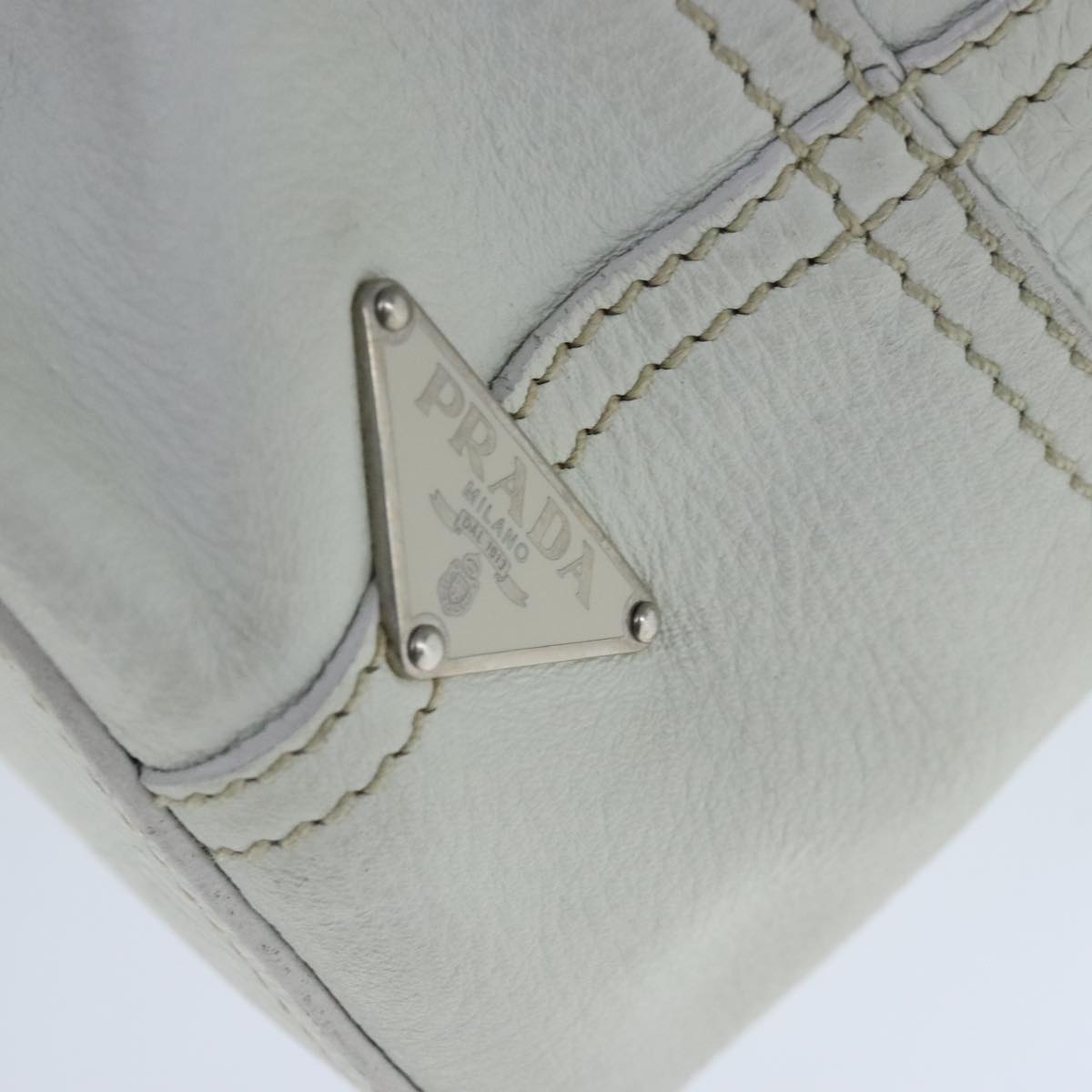 PRADA Tote Bag Leather White Auth ar12957