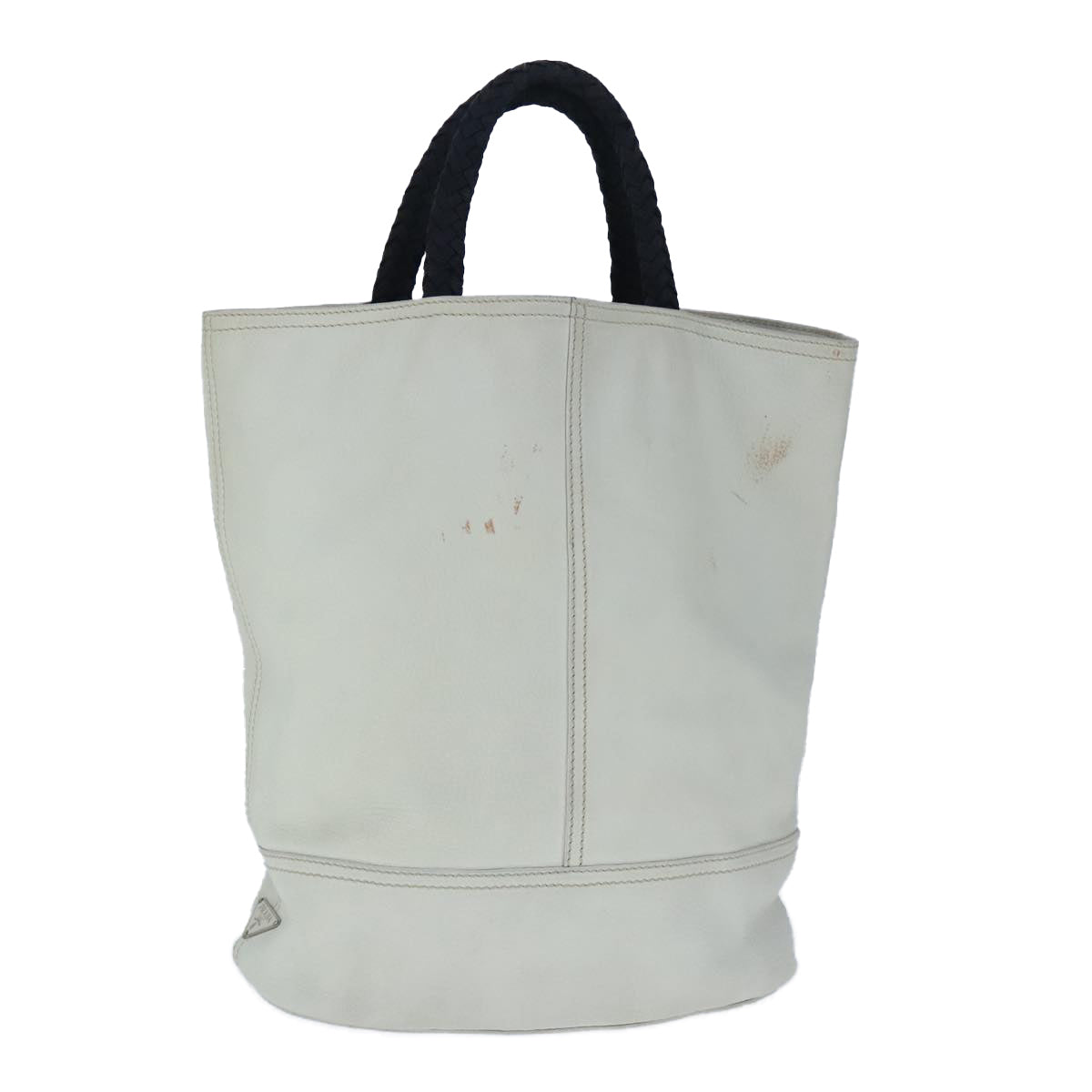 PRADA Tote Bag Leather White Auth ar12957