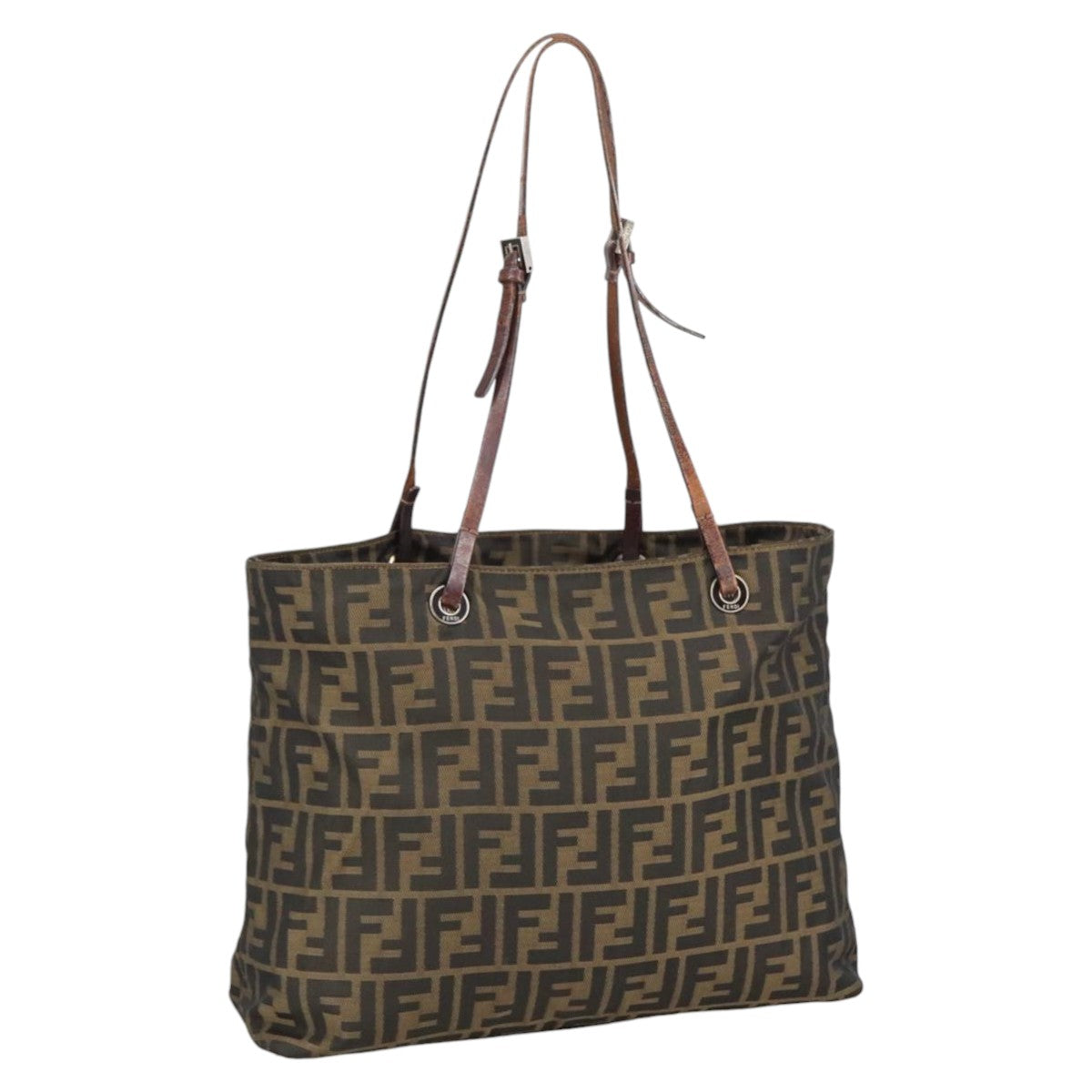 FENDI Zucca Canvas Tote Bag Brown Black Auth ar12958