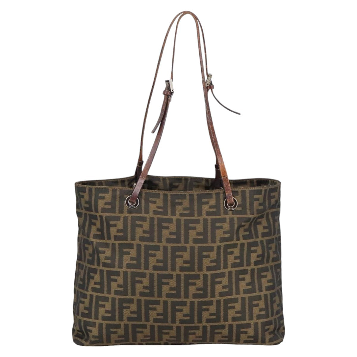 FENDI Zucca Canvas Tote Bag Brown Black Auth ar12958 - 0