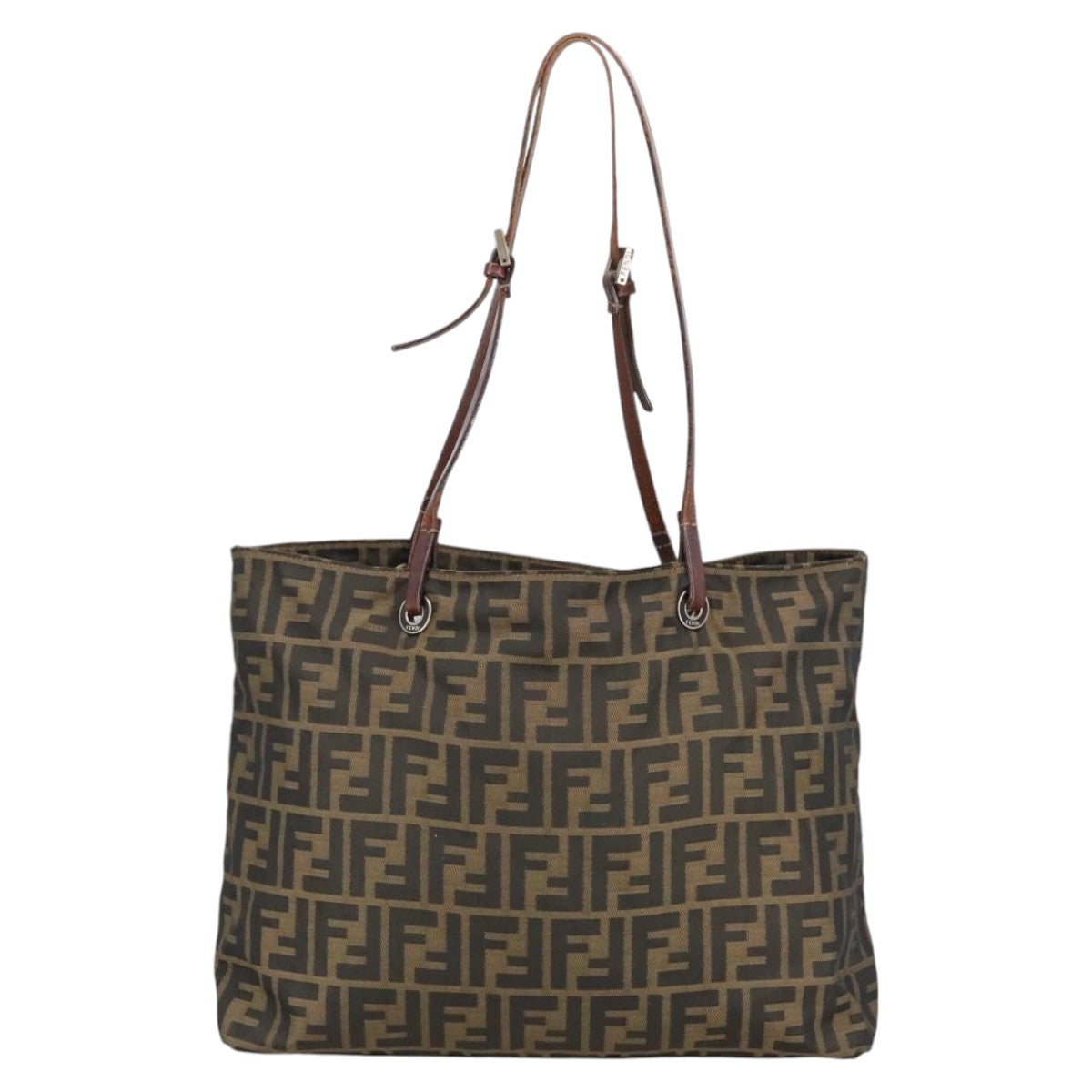 FENDI Zucca Canvas Tote Bag Brown Black Auth ar12958