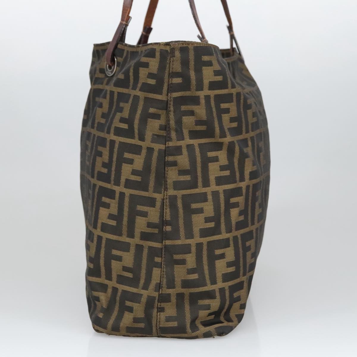 FENDI Zucca Canvas Tote Bag Brown Black Auth ar12958