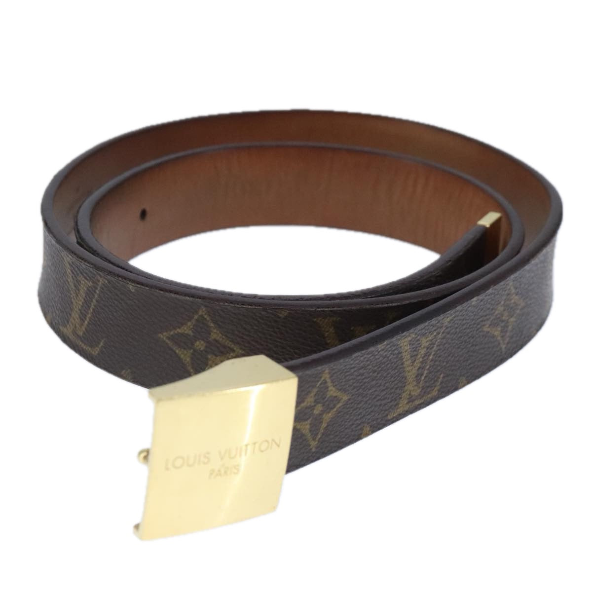 LOUIS VUITTON Monogram Ceinture Care Belt 40.2"" Gold M6800Y LV Auth ar12991