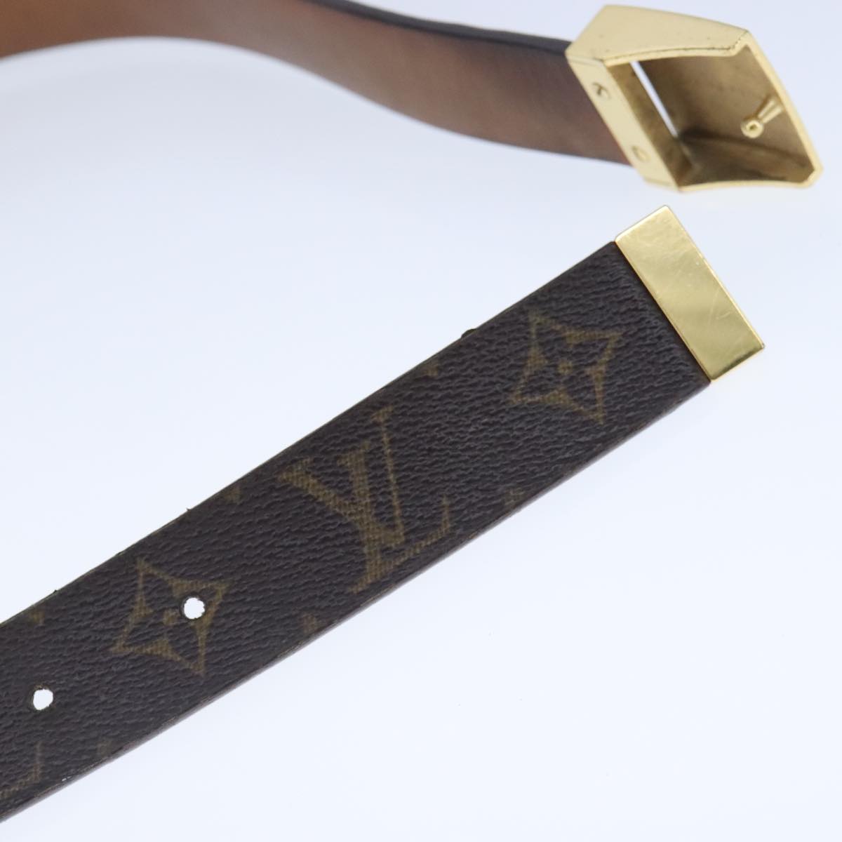 LOUIS VUITTON Monogram Ceinture Care Belt 40.2"" Gold M6800Y LV Auth ar12991