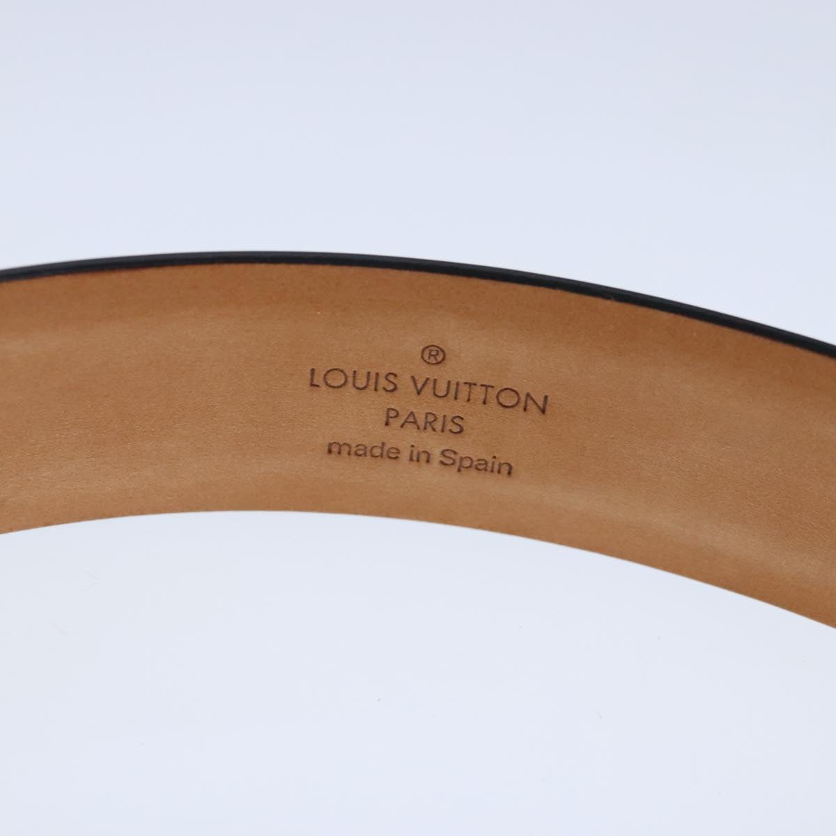 LOUIS VUITTON Ceinture Carre Belt Leather 41.7"" Black Silver LV Auth ar12999