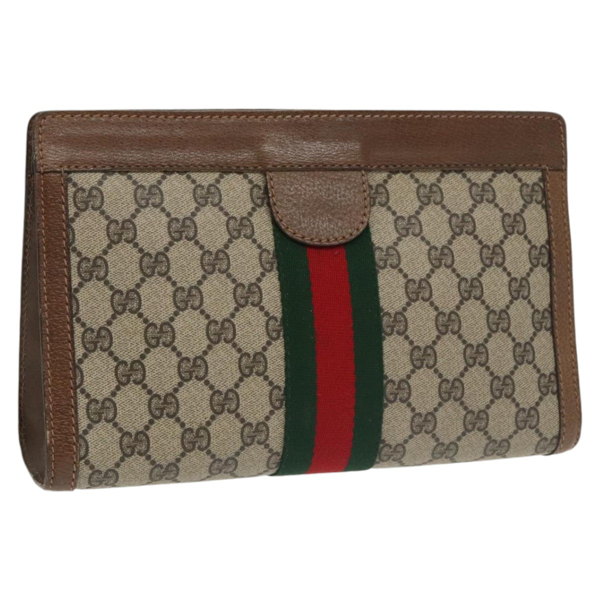 GUCCI GG Supreme Web Sherry Line Clutch Bag PVC Beige 001 014 2125 Auth ar13007