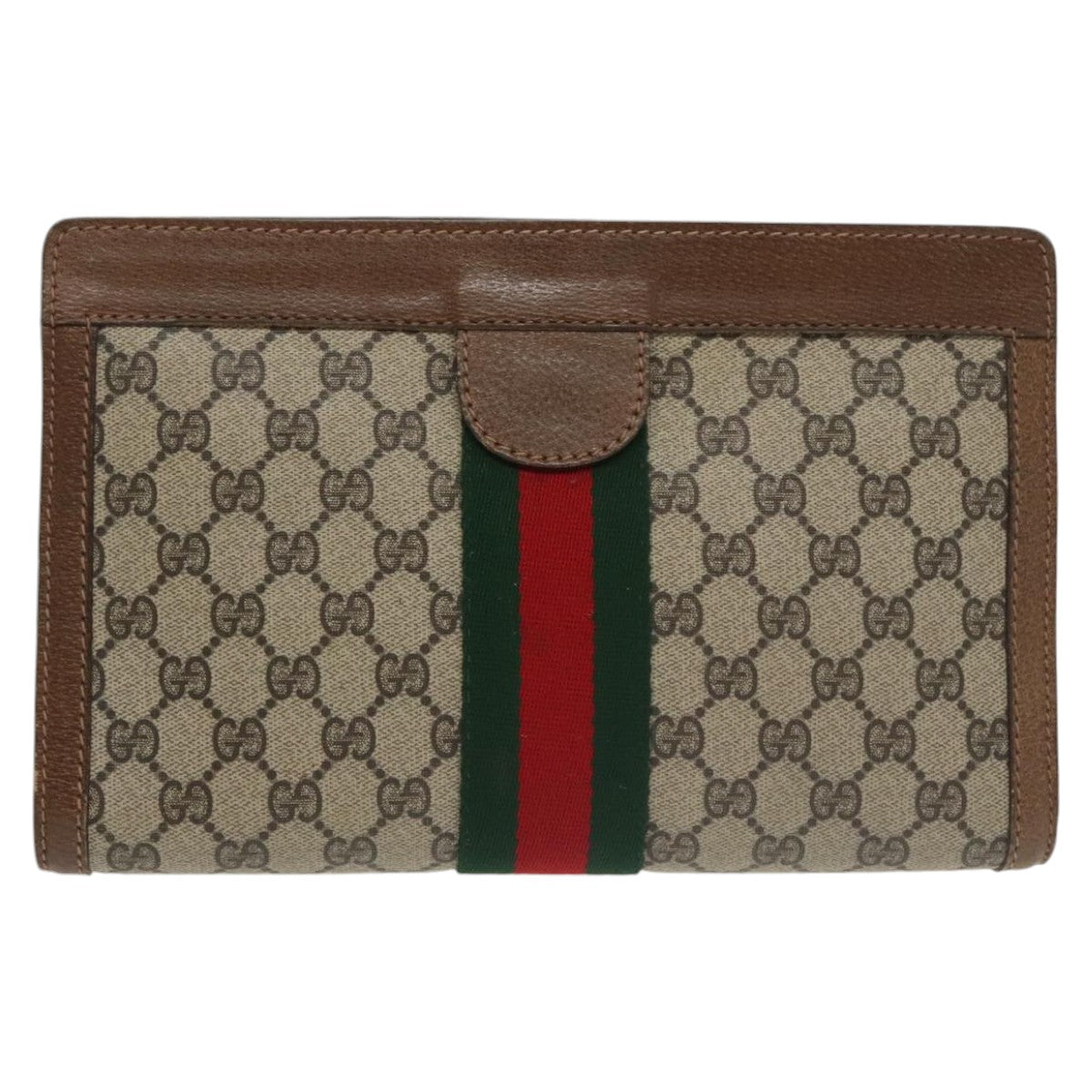 GUCCI GG Supreme Web Sherry Line Clutch Bag PVC Beige 001 014 2125 Auth ar13007 - 0