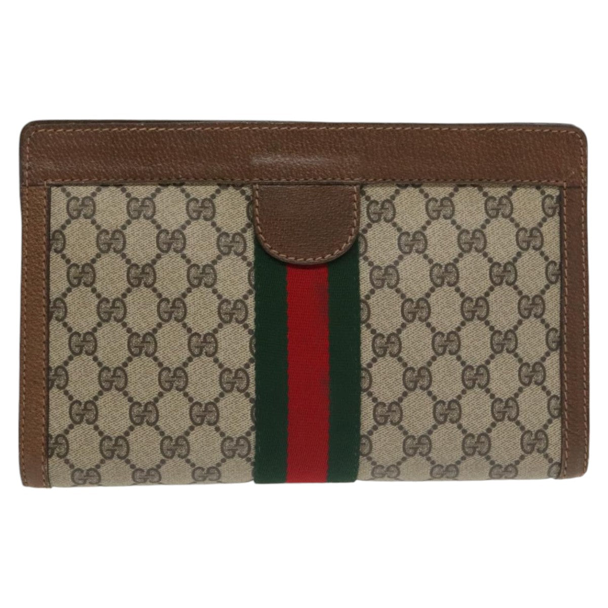 GUCCI GG Supreme Web Sherry Line Clutch Bag PVC Beige 001 014 2125 Auth ar13007