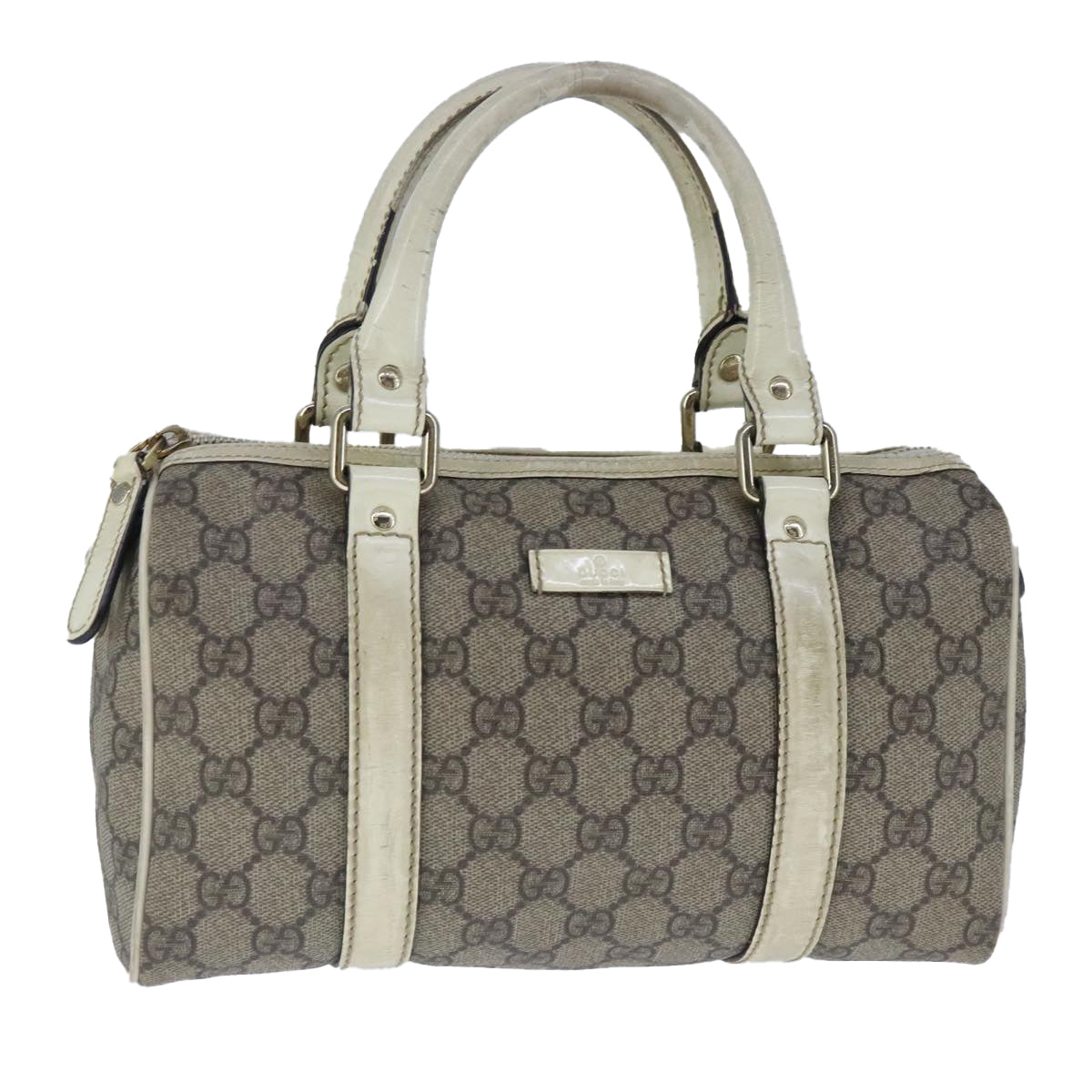 GUCCI GG Supreme Hand Bag PVC Leather Beige White Gold Auth ar13008