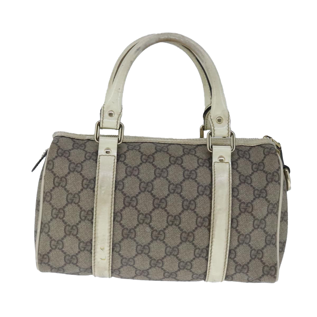 GUCCI GG Supreme Hand Bag PVC Leather Beige White Gold Auth ar13008