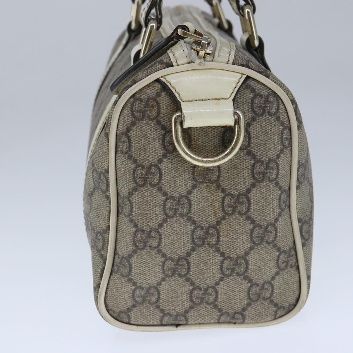 GUCCI GG Supreme Hand Bag PVC Leather Beige White Gold Auth ar13008