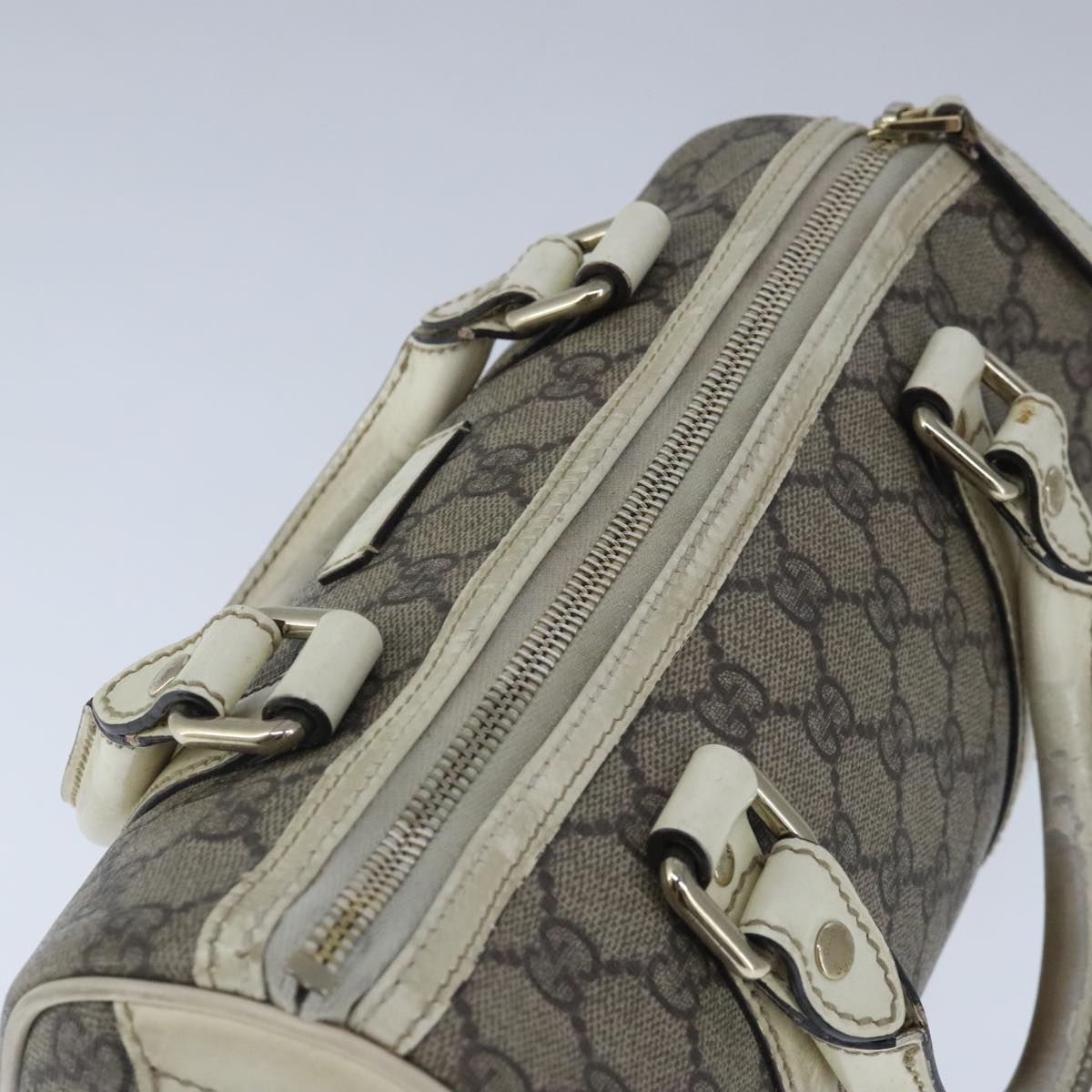 GUCCI GG Supreme Hand Bag PVC Leather Beige White Gold Auth ar13008