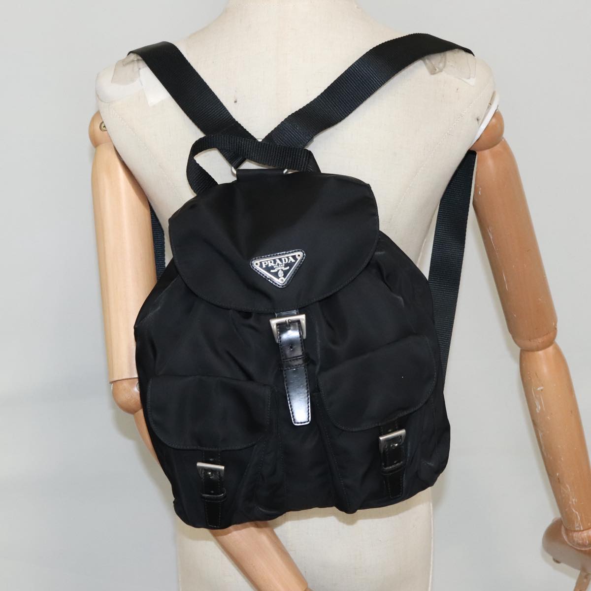 PRADA Backpack Nylon Black Silver Auth ar13015