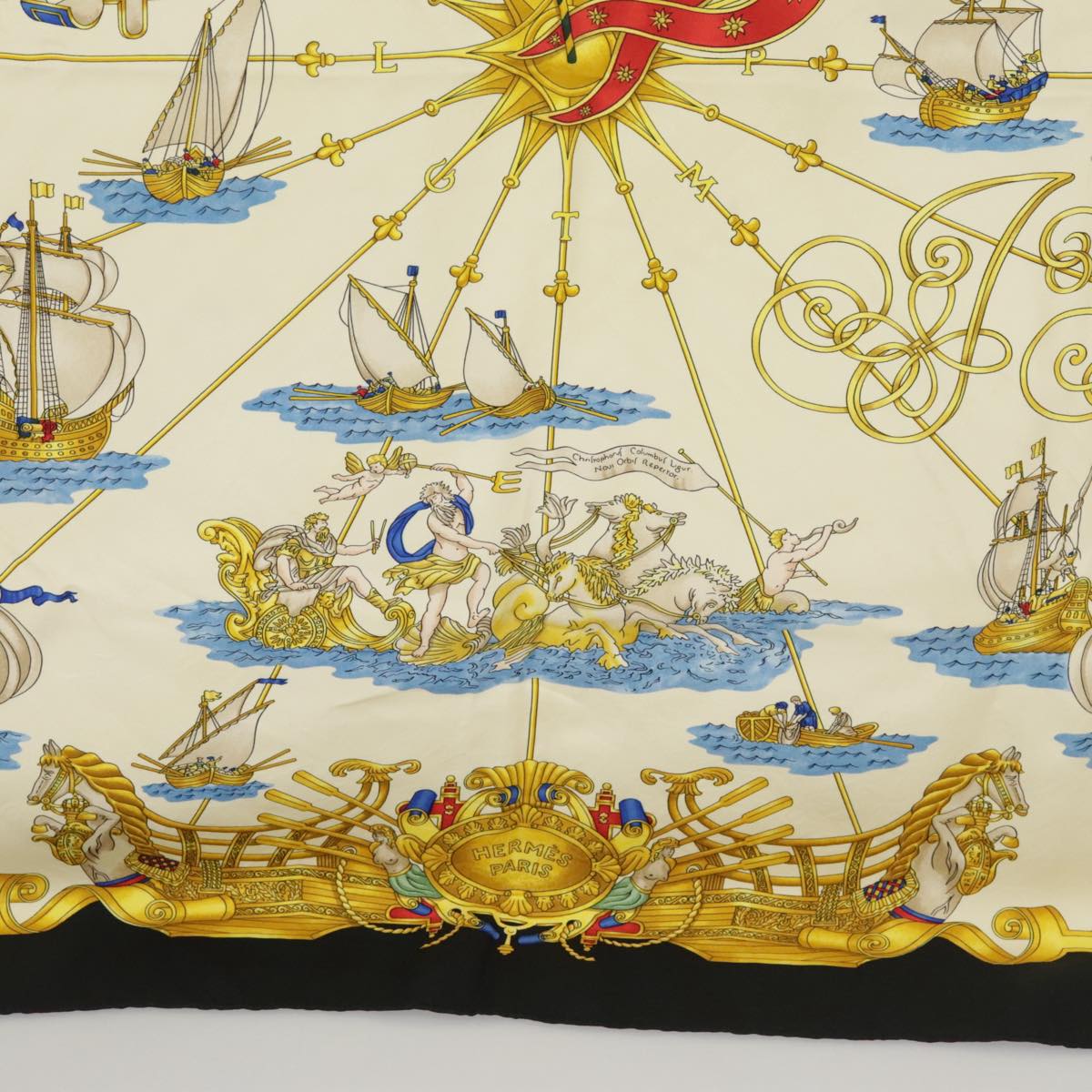 HERMES Carre 90 Scarf ""VOILES DE LUMIERE"" Silk Black White Auth ar13019