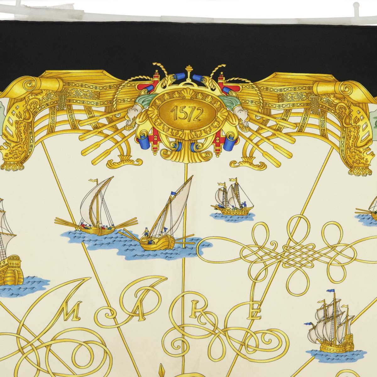 HERMES Carre 90 Scarf ""VOILES DE LUMIERE"" Silk Black White Auth ar13019