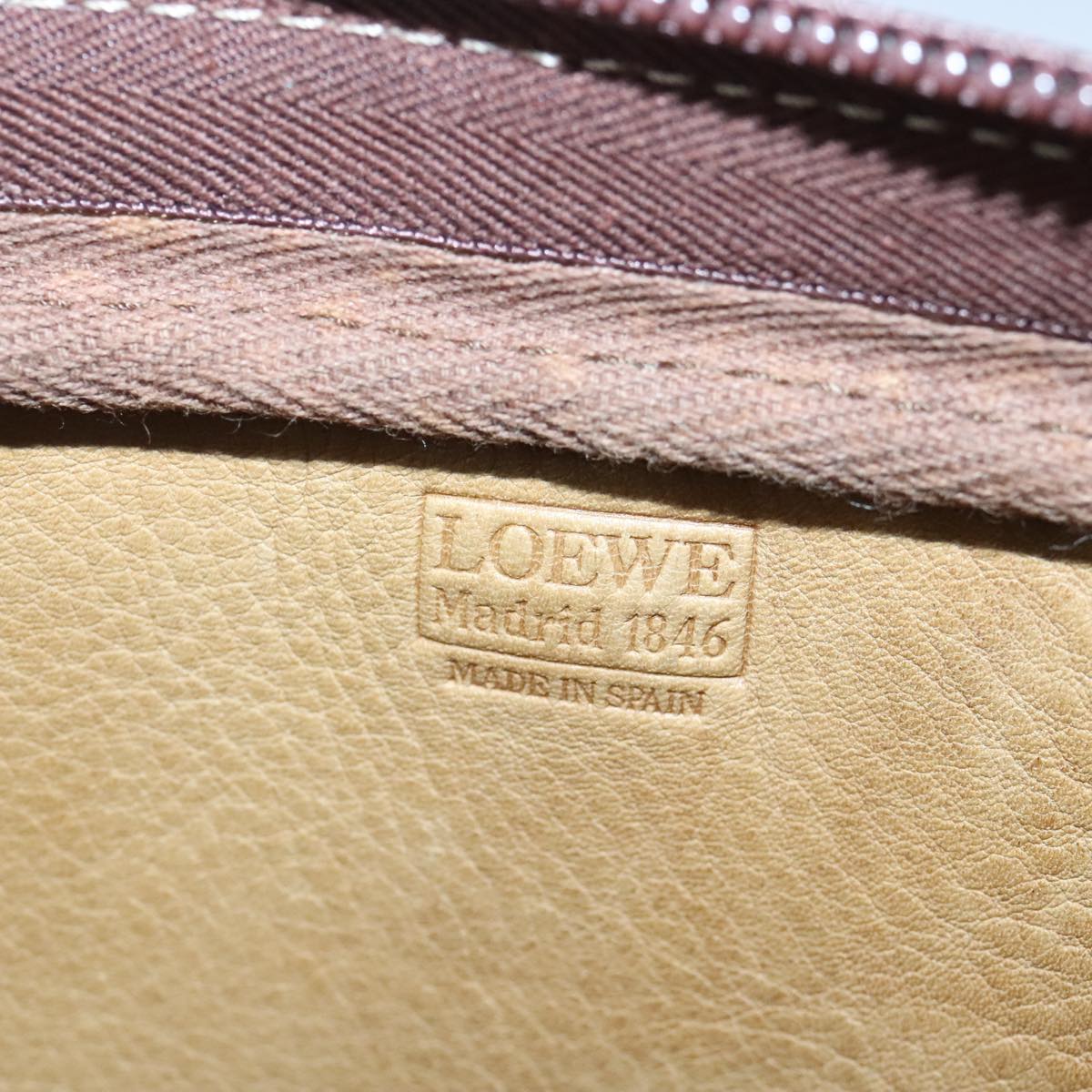 LOEWE Anagram Shoulder Bag Suede Beige Brown Gold Auth ar13024