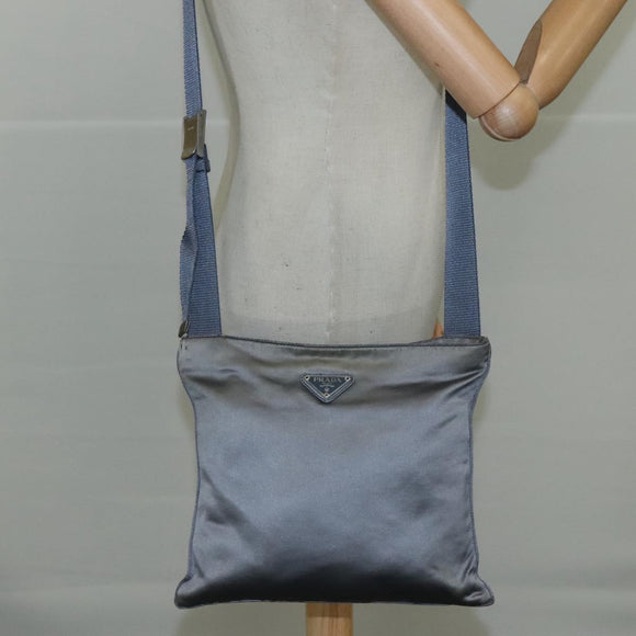 PRADA Shoulder Bag Satin Blue Auth ar13121