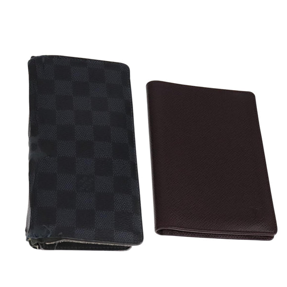 LOUIS VUITTON Damier Graphite Taiga Card Case Wallet 2 Set LV Auth ar13188