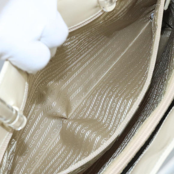 PRADA Hand Bag Patent leather Beige Auth ar13198