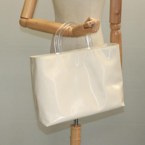 PRADA Hand Bag Patent leather Beige Auth ar13198
