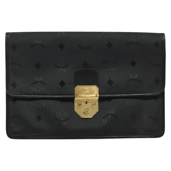 MCM Vicetos Logogram Clutch Bag PVC Black Gold Auth ar13233