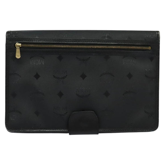 MCM Vicetos Logogram Clutch Bag PVC Black Gold Auth ar13233