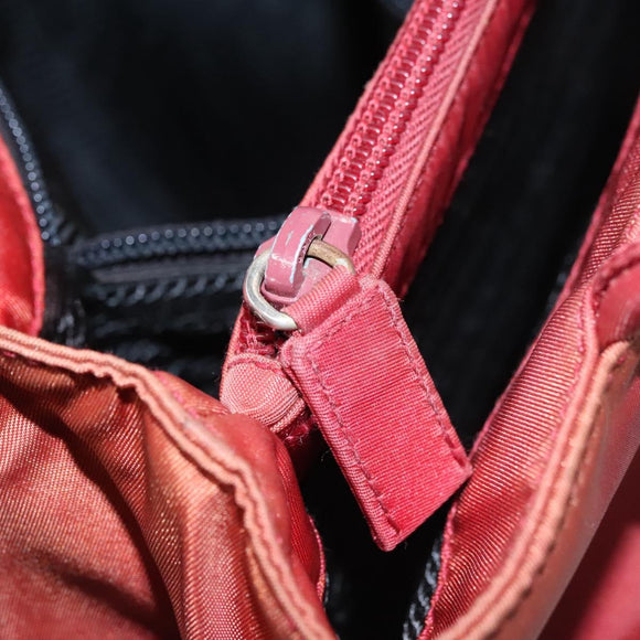 PRADA Hand Bag Nylon Red Silver Auth ar13253