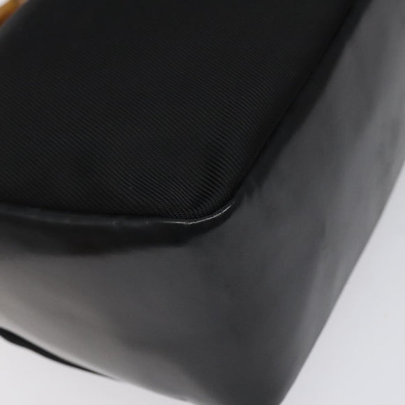 GUCCI Bamboo Hand Bag Nylon Black Silver 000 2865 0575 Auth ar13254