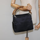 GUCCI Bamboo Hand Bag Nylon Black Silver 000 2865 0575 Auth ar13254-21