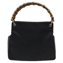 GUCCI Bamboo Hand Bag Nylon Black Silver 000 2865 0575 Auth ar13254-13