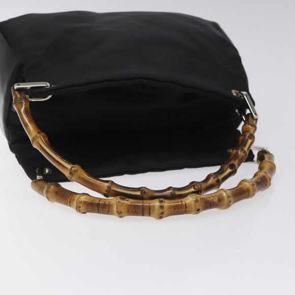 GUCCI Bamboo Hand Bag Nylon Black Silver 000 2865 0575 Auth ar13254