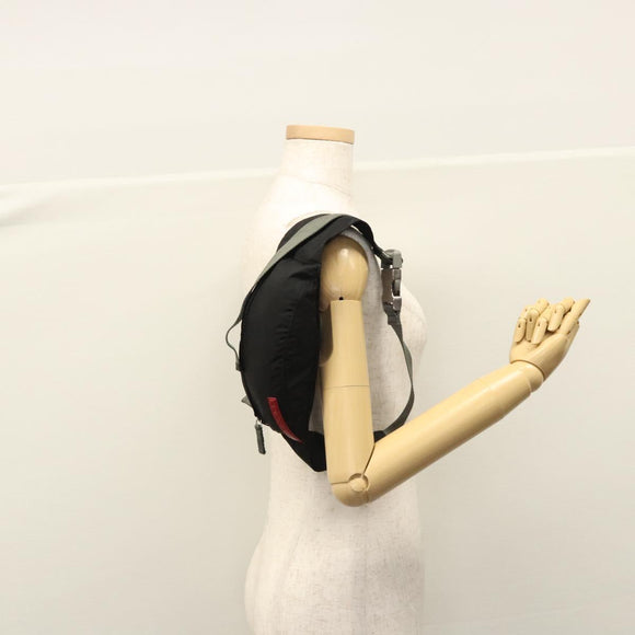 PRADA Sports Waist Bag Nylon Black Gray Silver Auth ar13262