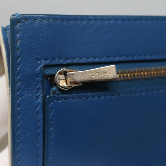 CELINE Large Strap Wallet Leather White Auth ar13263